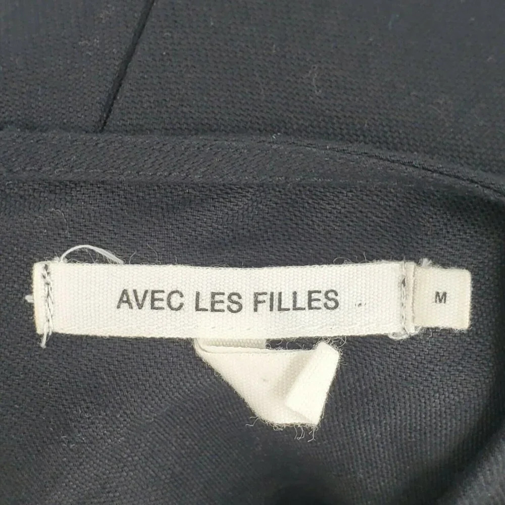 Avec‎ Les Filles Shift Dress Front Pockets Casual Black Linen Blend sz M - Picture 8 of 12